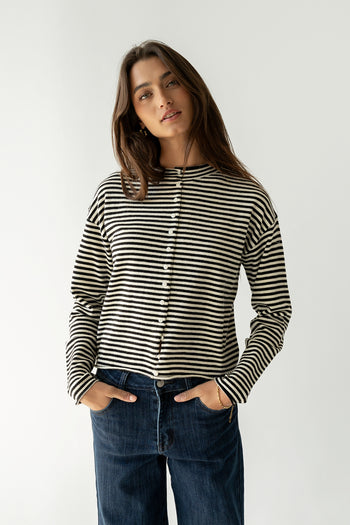 Julianne Striped Cardigan in Black