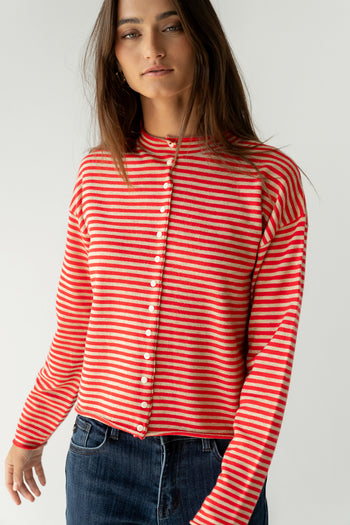 Julianne Striped Cardigan in Red