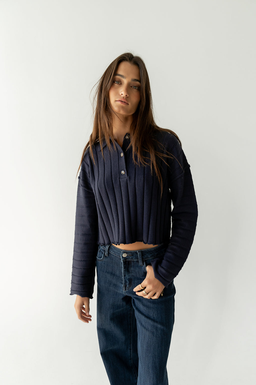 Brandi Collared Sweater in Navy