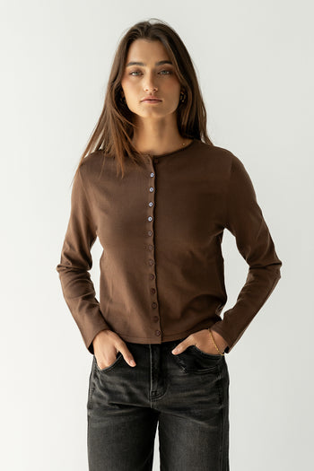 Maddy Button Up Cardigan in Brown - FINAL SALE