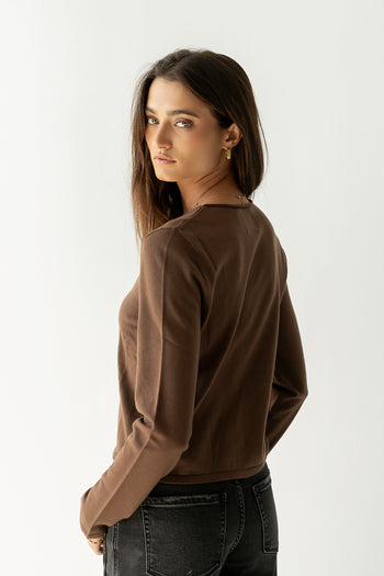 Maddy Button Up Cardigan in Brown - FINAL SALE