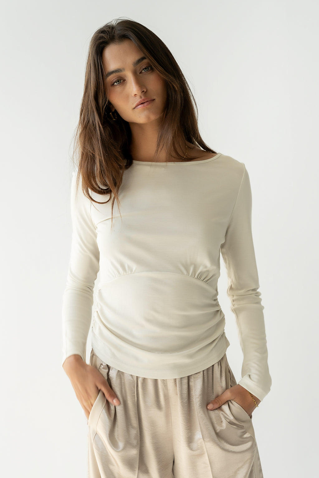 Selena Ruched Top in Bone - FINAL SALE