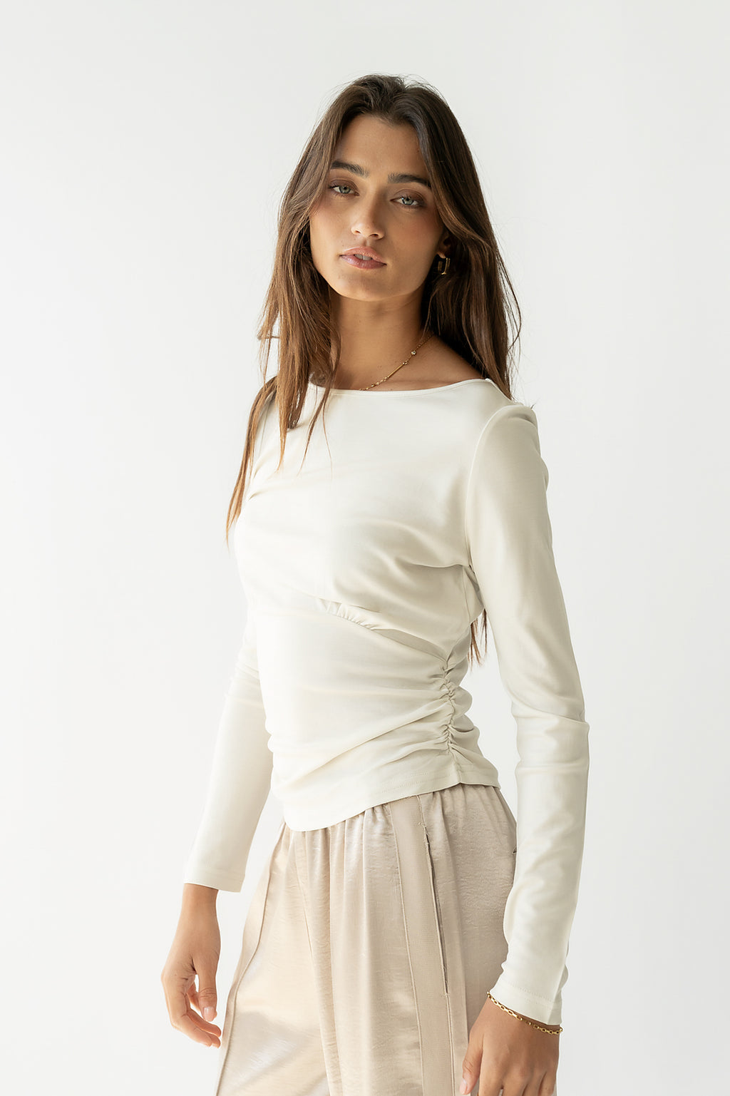 Selena Ruched Top in Bone - FINAL SALE