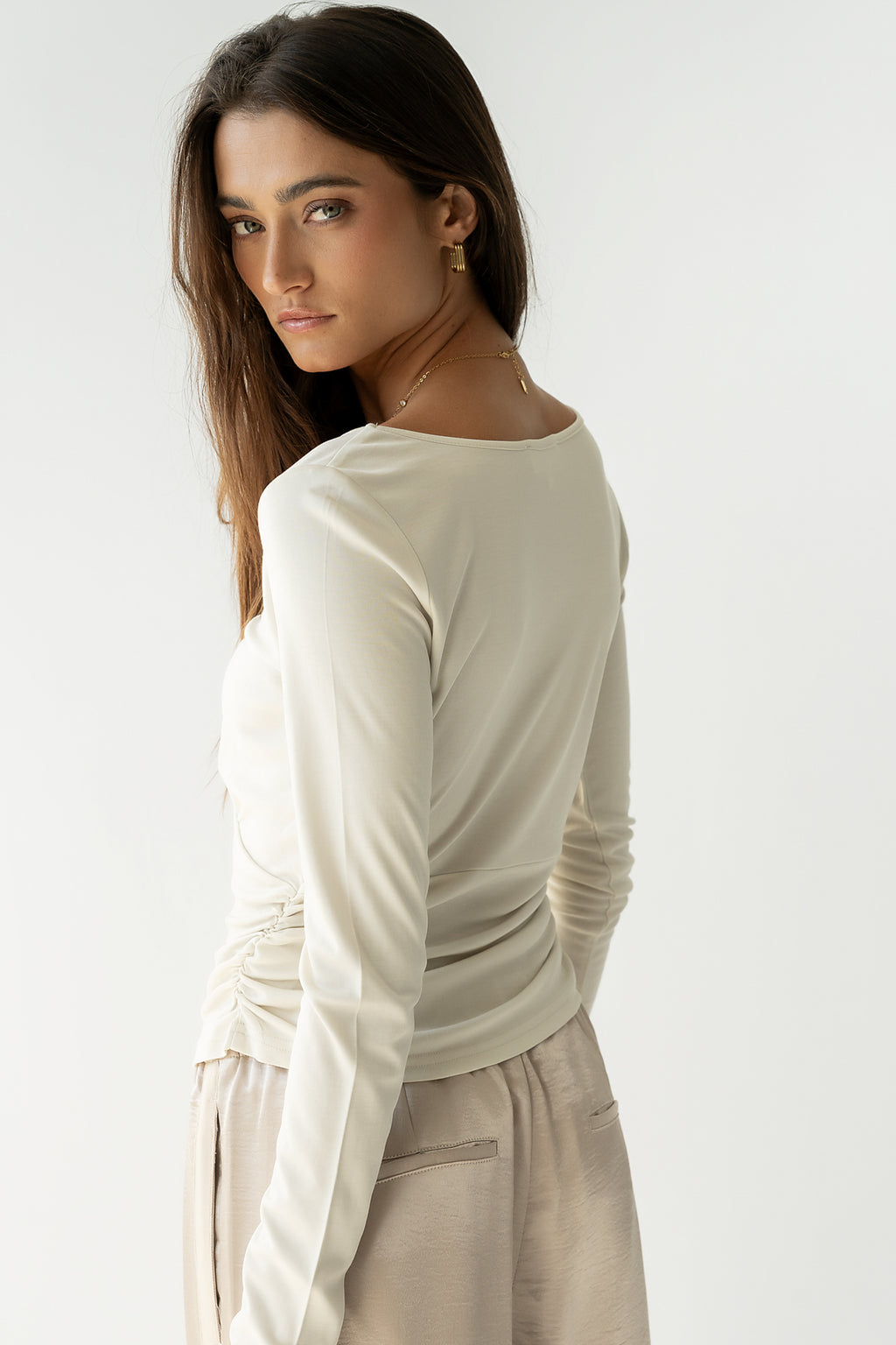 Selena Ruched Top in Bone - FINAL SALE
