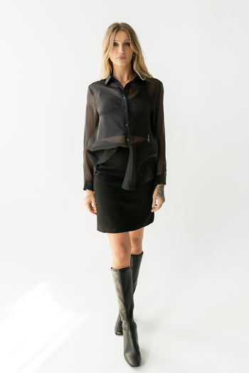 Liberty Sheer Button Up Blouse in Black - FINAL SALE