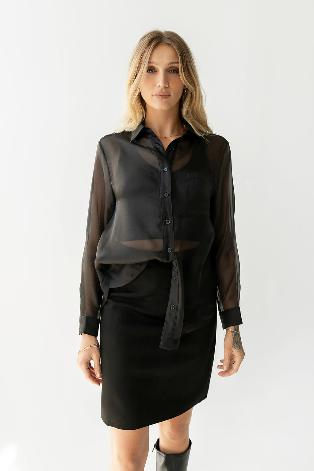 Liberty Sheer Button Up Blouse in Black - FINAL SALE