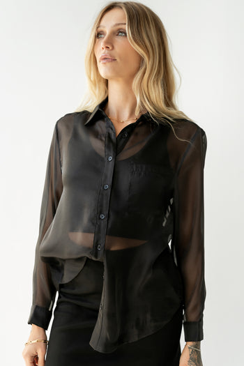 Liberty Sheer Button Up Blouse in Black - FINAL SALE