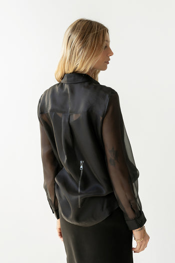 Liberty Sheer Button Up Blouse in Black - FINAL SALE