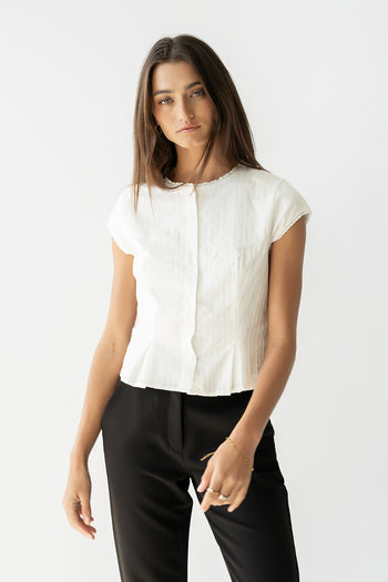 Rumi Button Front Blouse in White