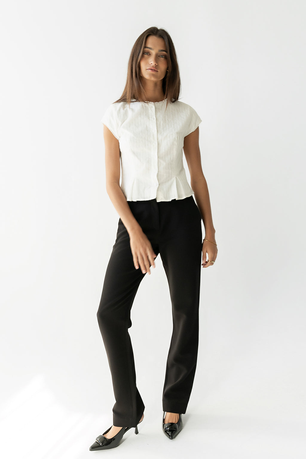 Rumi Button Front Blouse in White