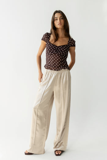 Gemma Satin Wide Leg Pants in Champagne