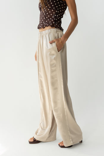Gemma Satin Wide Leg Pants in Champagne