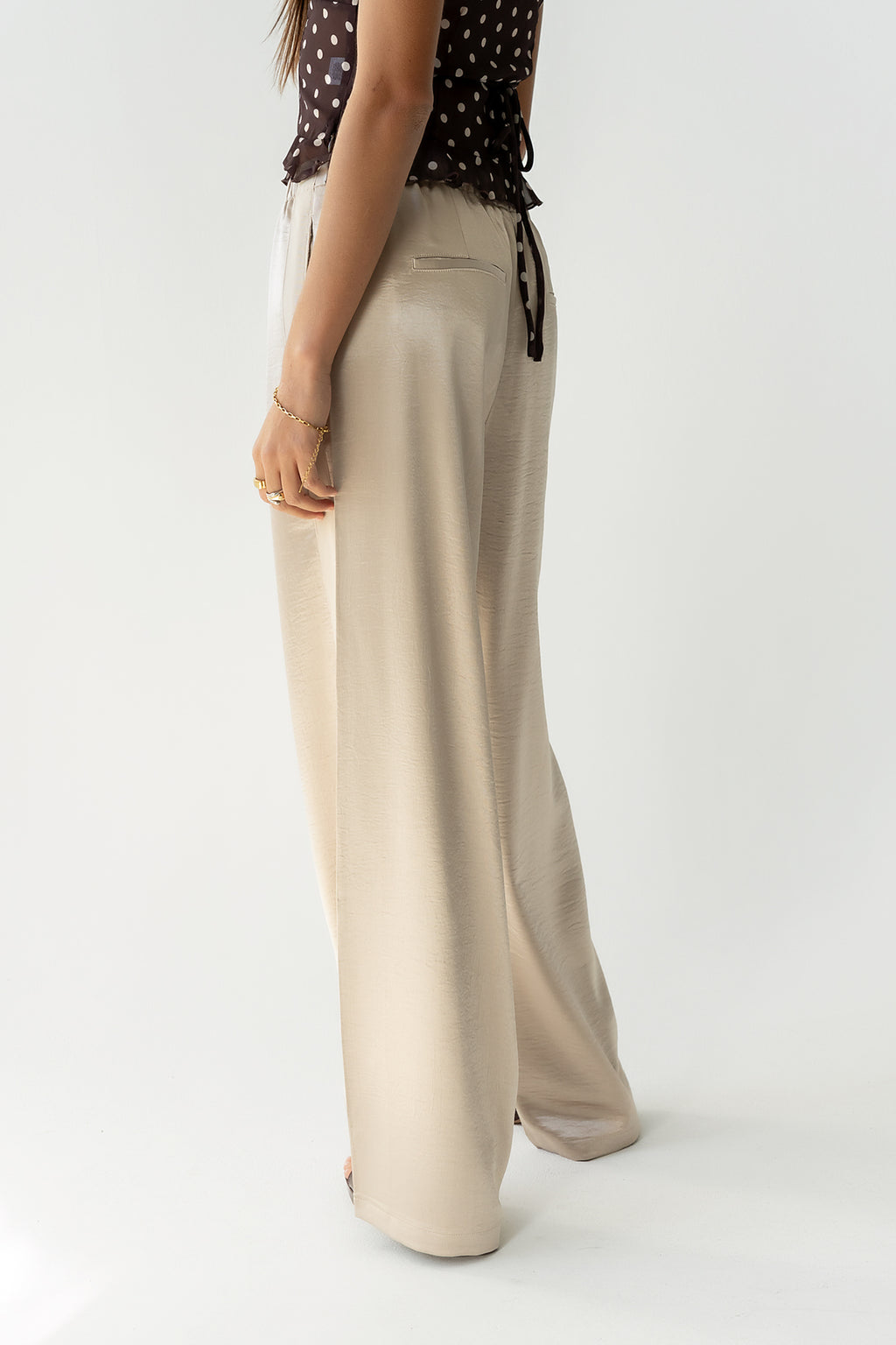 Gemma Satin Wide Leg Pants in Champagne