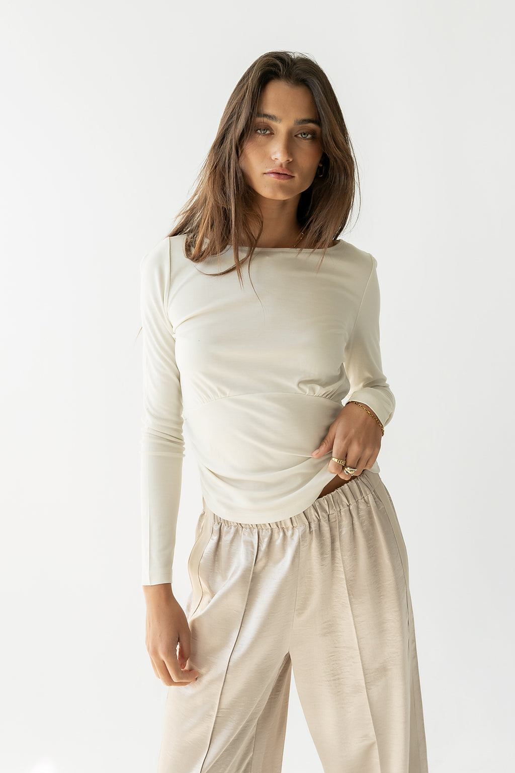 Selena Ruched Top in Bone - FINAL SALE