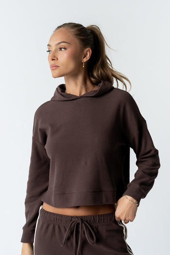 Kourtney Waffle Knit Hoodie in Brown - FINAL SALE