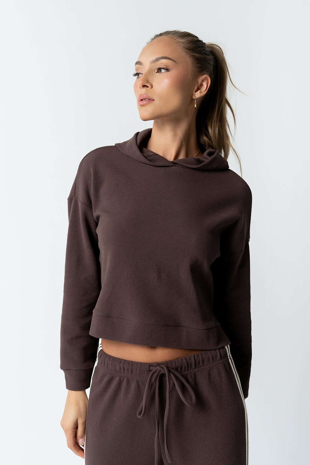 Kourtney Waffle Knit Hoodie in Brown - FINAL SALE
