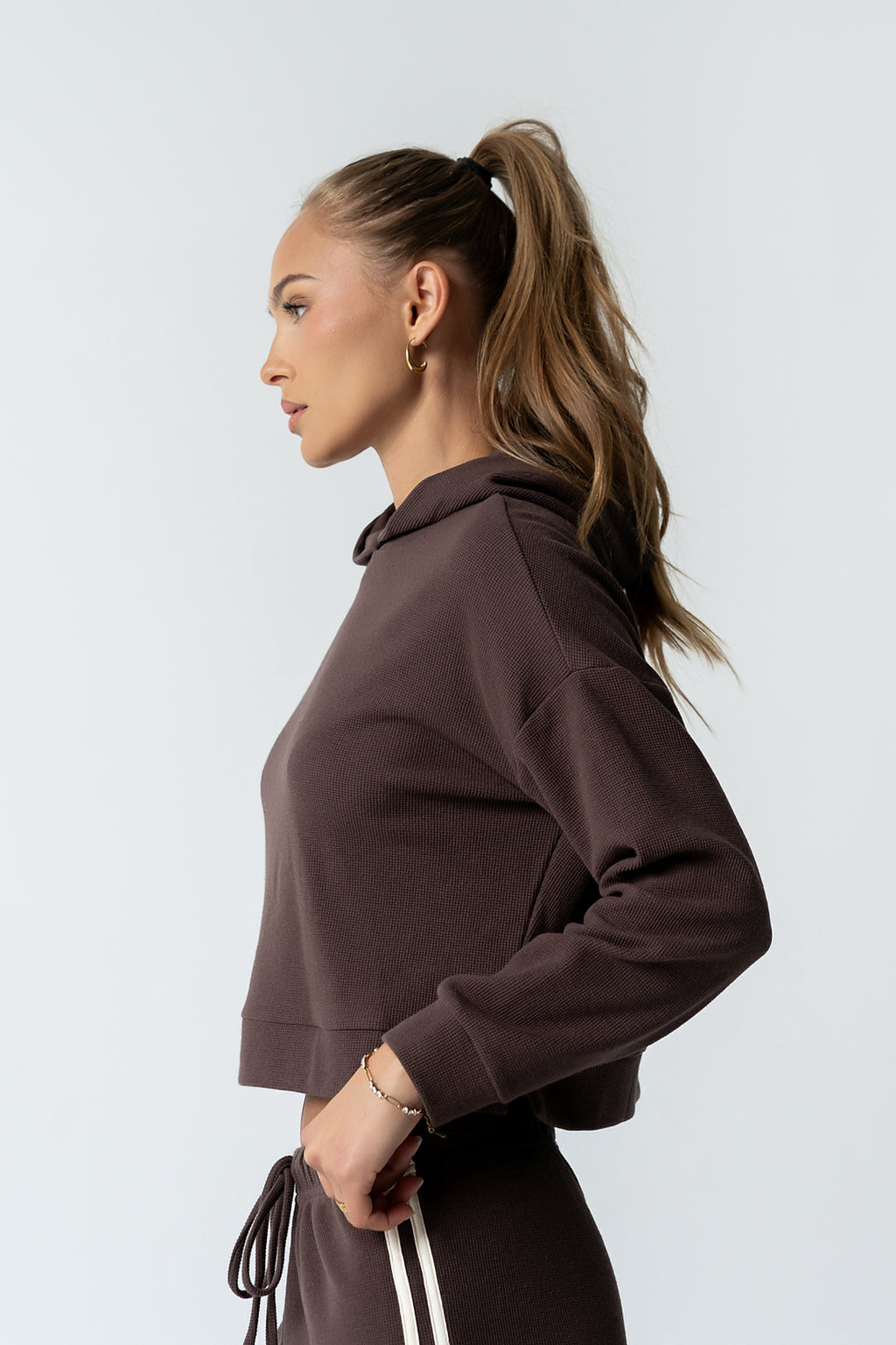 Kourtney Waffle Knit Hoodie in Brown - FINAL SALE