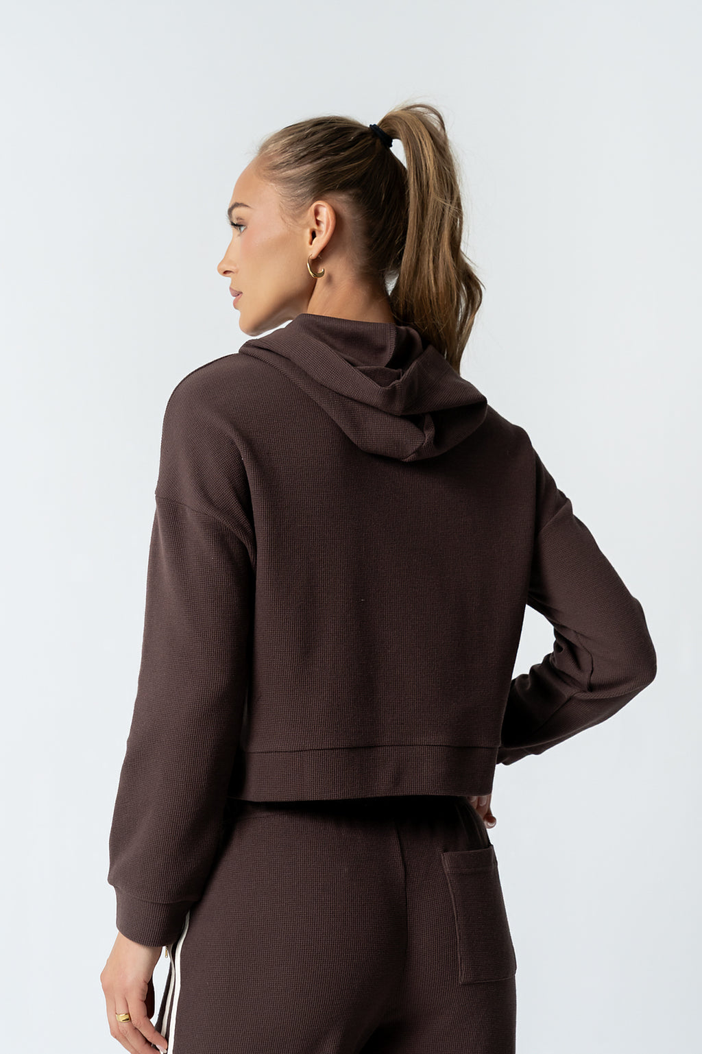 Kourtney Waffle Knit Hoodie in Brown - FINAL SALE
