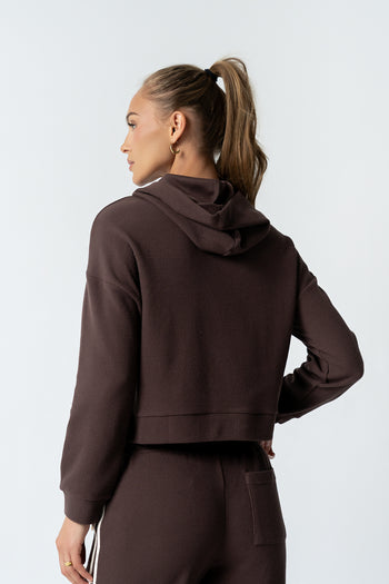 Kourtney Waffle Knit Hoodie in Brown - FINAL SALE