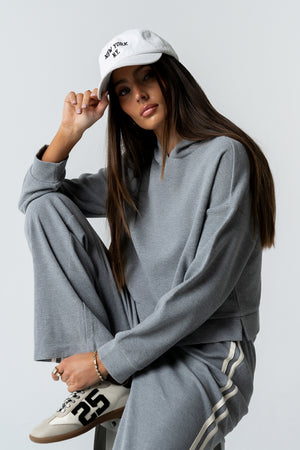 Kourtney Waffle Knit Hoodie in Grey - FINAL SALE