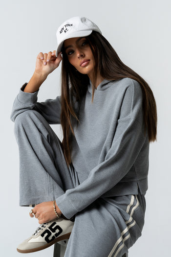 Kourtney Waffle Knit Hoodie in Grey - FINAL SALE