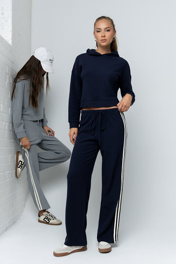 Kourtney Waffle Knit Hoodie in Navy - FINAL SALE