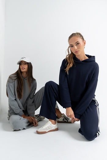 Kourtney Waffle Knit Hoodie in Navy - FINAL SALE