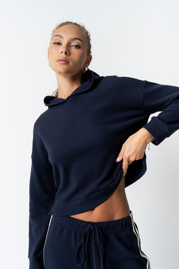 Kourtney Waffle Knit Hoodie in Navy - FINAL SALE