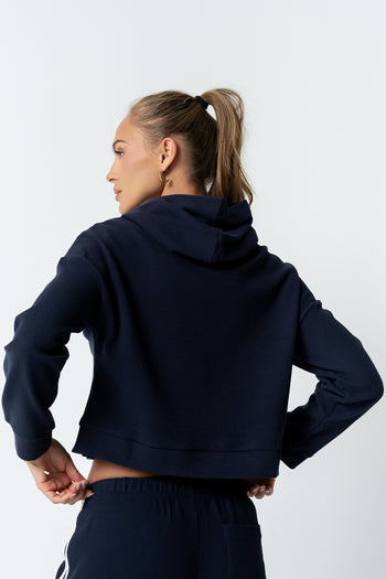 Kourtney Waffle Knit Hoodie in Navy - FINAL SALE