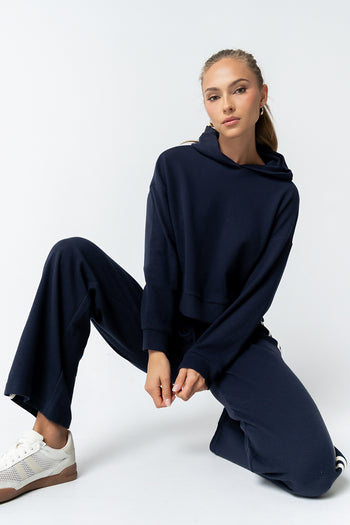 Kourtney Waffle Knit Hoodie in Navy - FINAL SALE