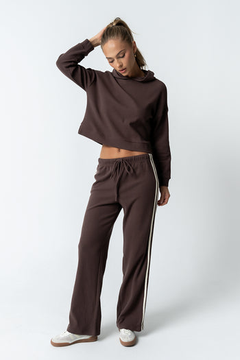 Kourtney Waffle Knit Hoodie in Brown - FINAL SALE