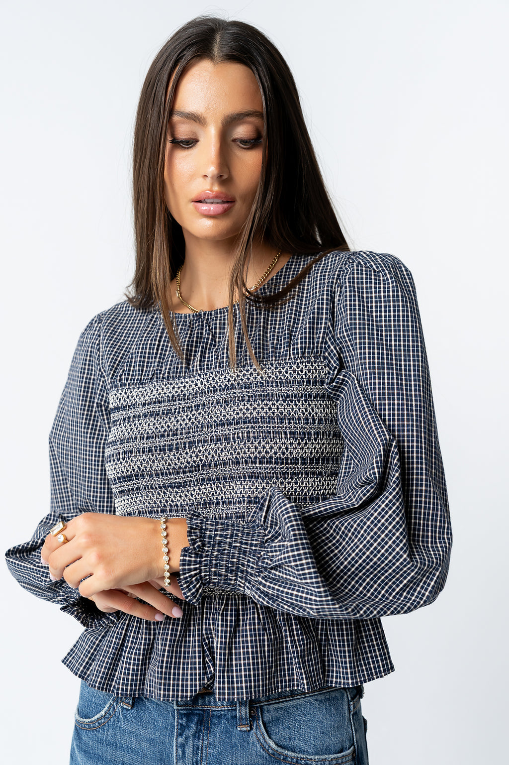 Kesley Smocked Blouse in Navy - FINAL SALE