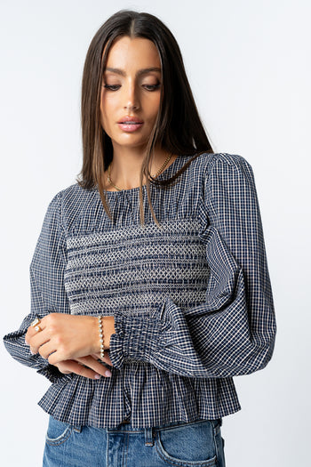 Kesley Smocked Blouse in Navy - FINAL SALE