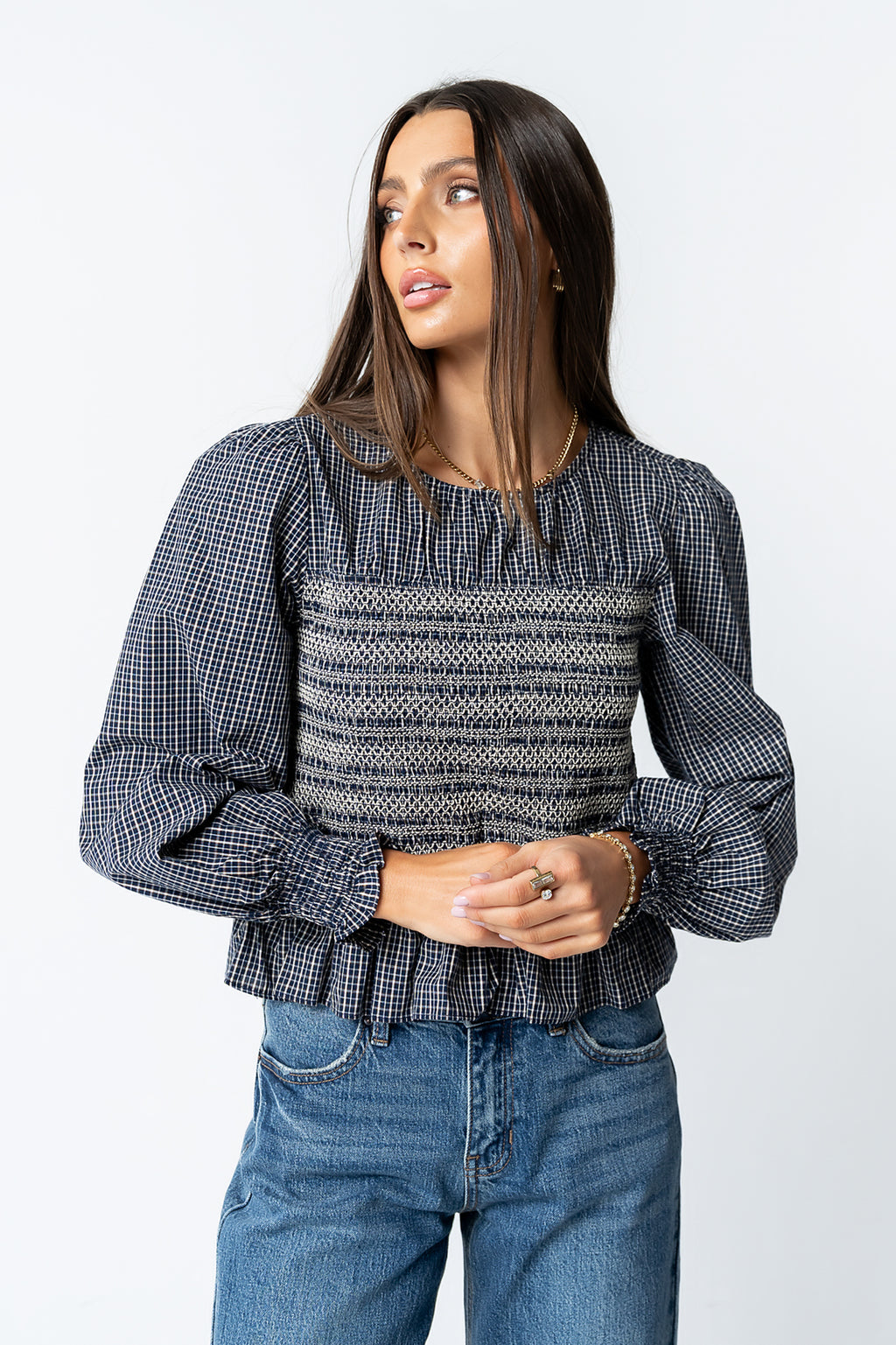 Kesley Smocked Blouse in Navy - FINAL SALE