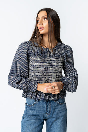 Kesley Smocked Blouse in Navy - FINAL SALE
