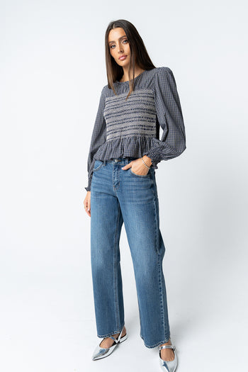 Kesley Smocked Blouse in Navy - FINAL SALE