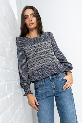 Kesley Smocked Blouse in Navy - FINAL SALE