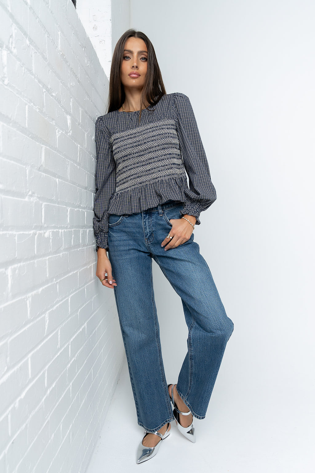 Kesley Smocked Blouse in Navy - FINAL SALE
