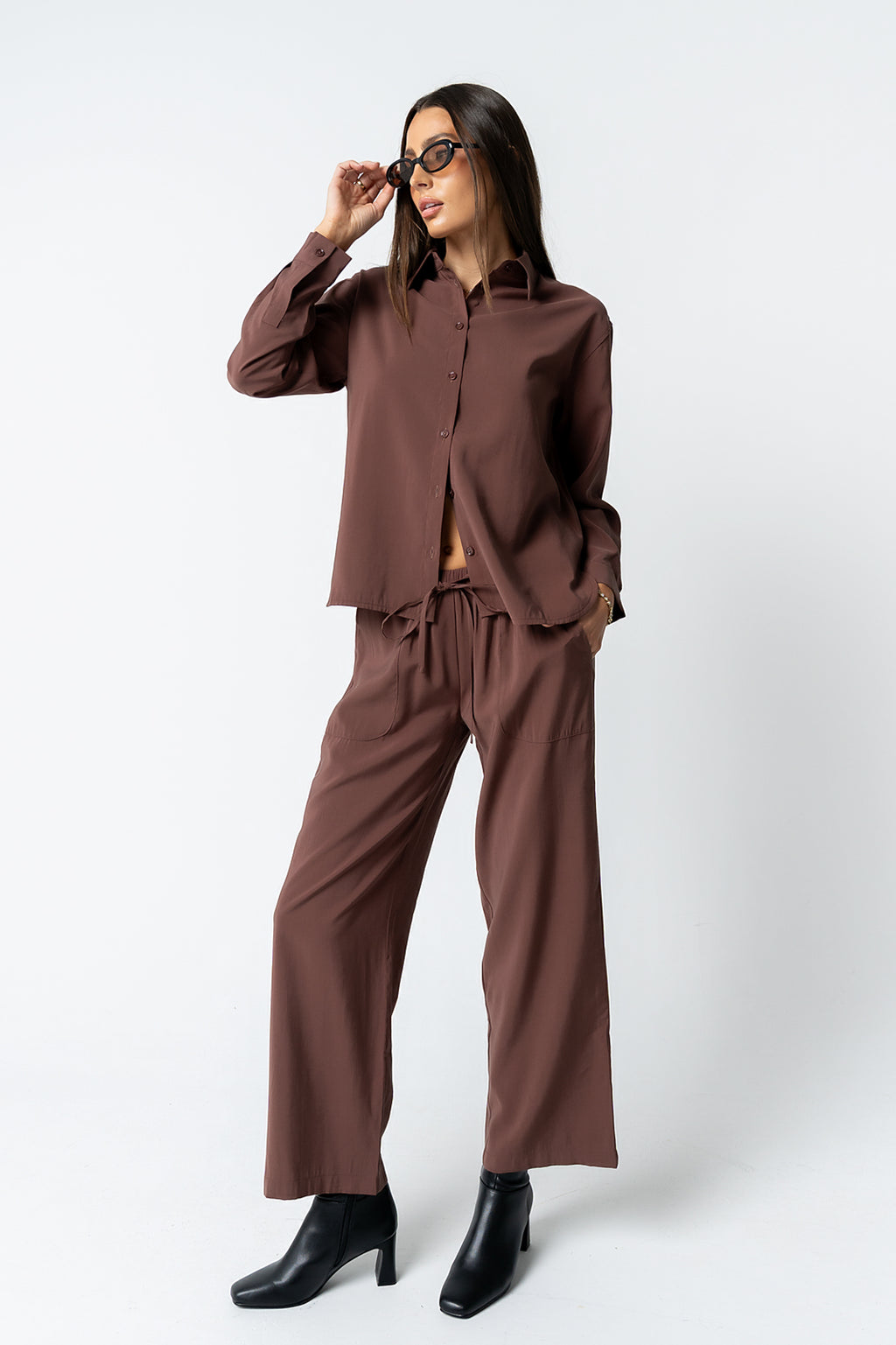 Tacie Button Up in Brown - FINAL SALE