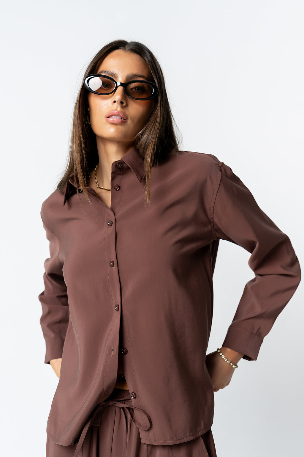 Tacie Button Up in Brown - FINAL SALE