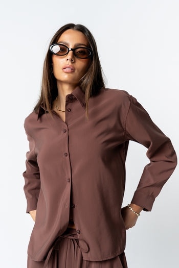 Tacie Button Up in Brown - FINAL SALE