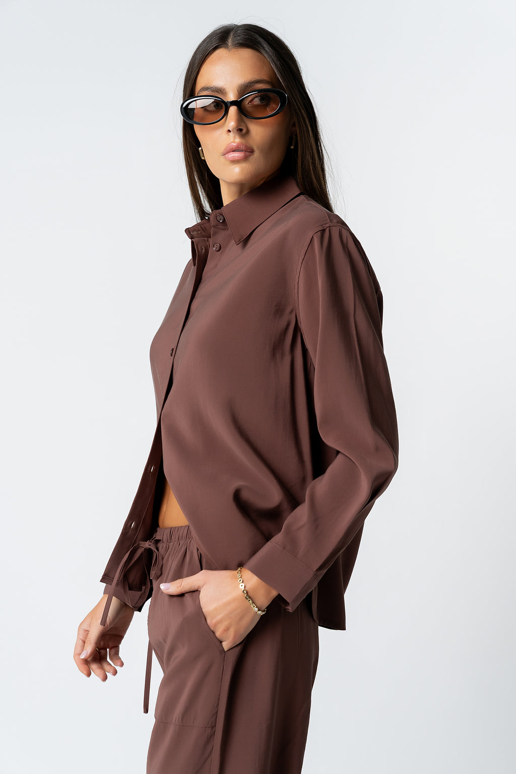 Tacie Button Up in Brown - FINAL SALE