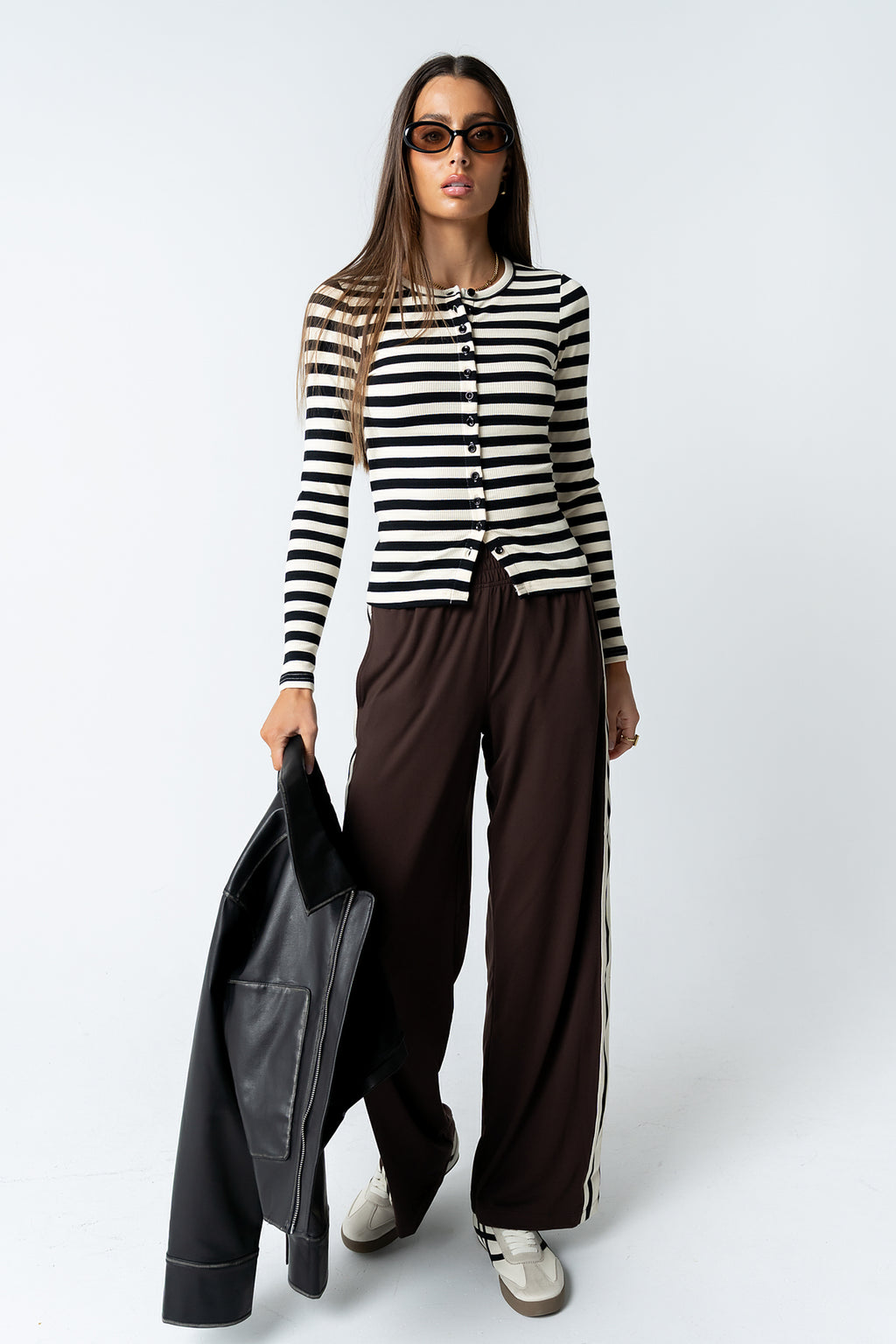 Mia Button Up Top in Striped Black - FINAL SALE