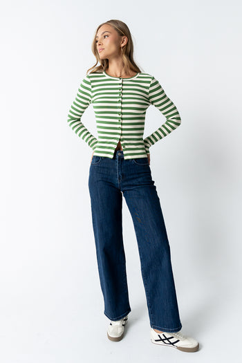 Mia Button Up Top in Striped Green