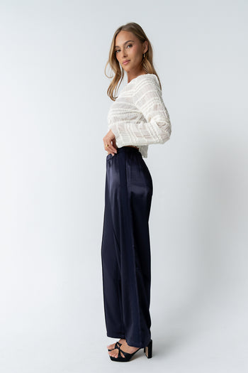 Gemma Satin Wide Leg Pants in Navy