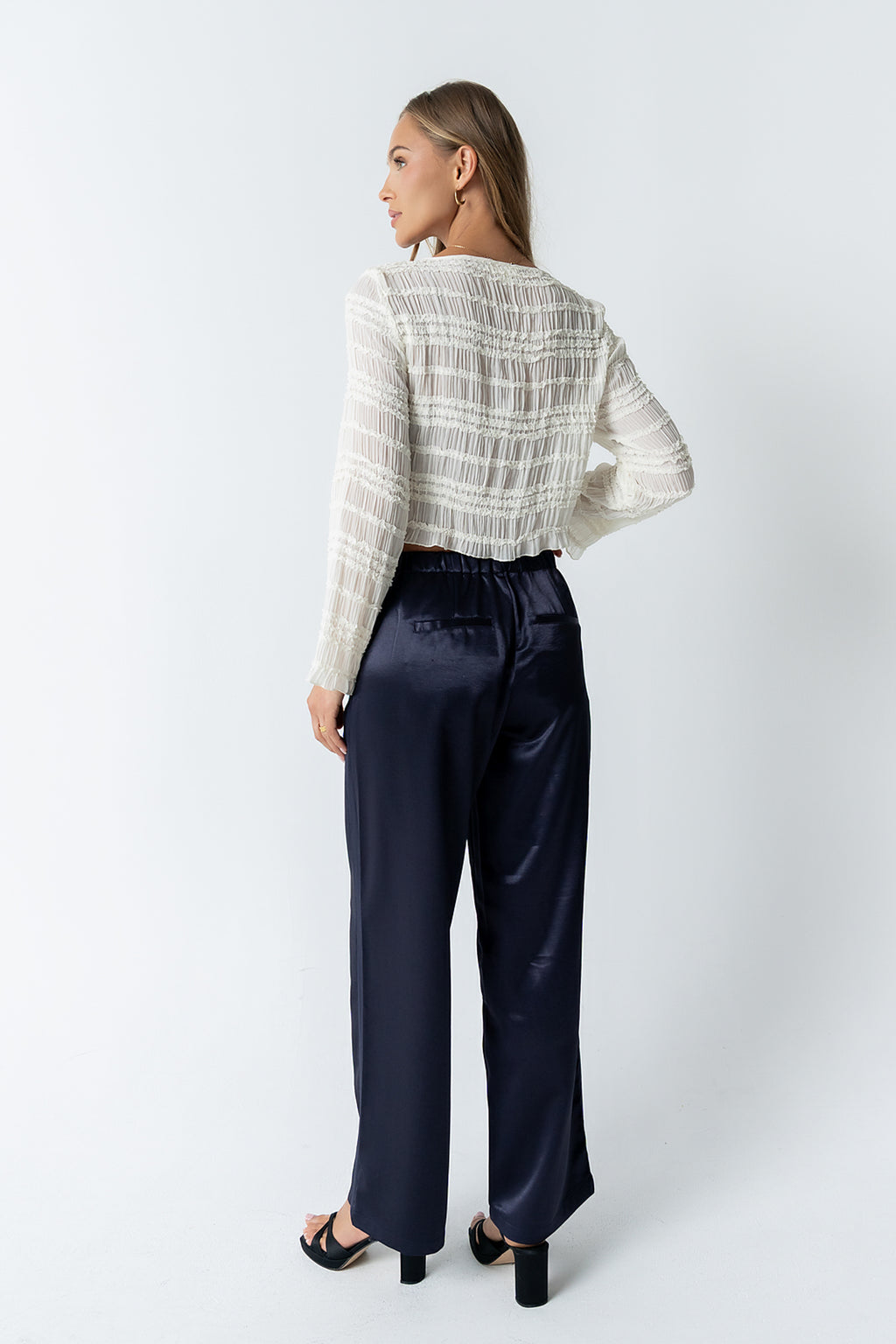 Gemma Satin Wide Leg Pants in Navy