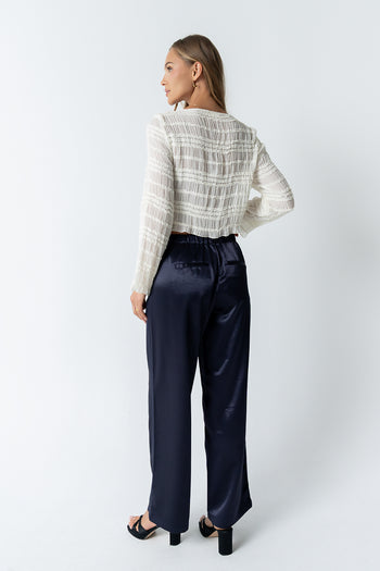 Gemma Satin Wide Leg Pants in Navy