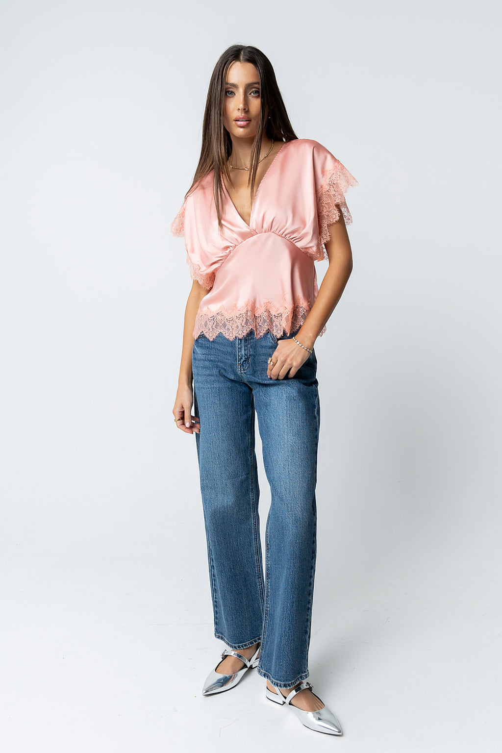 Chelsea Satin Blouse in Blush