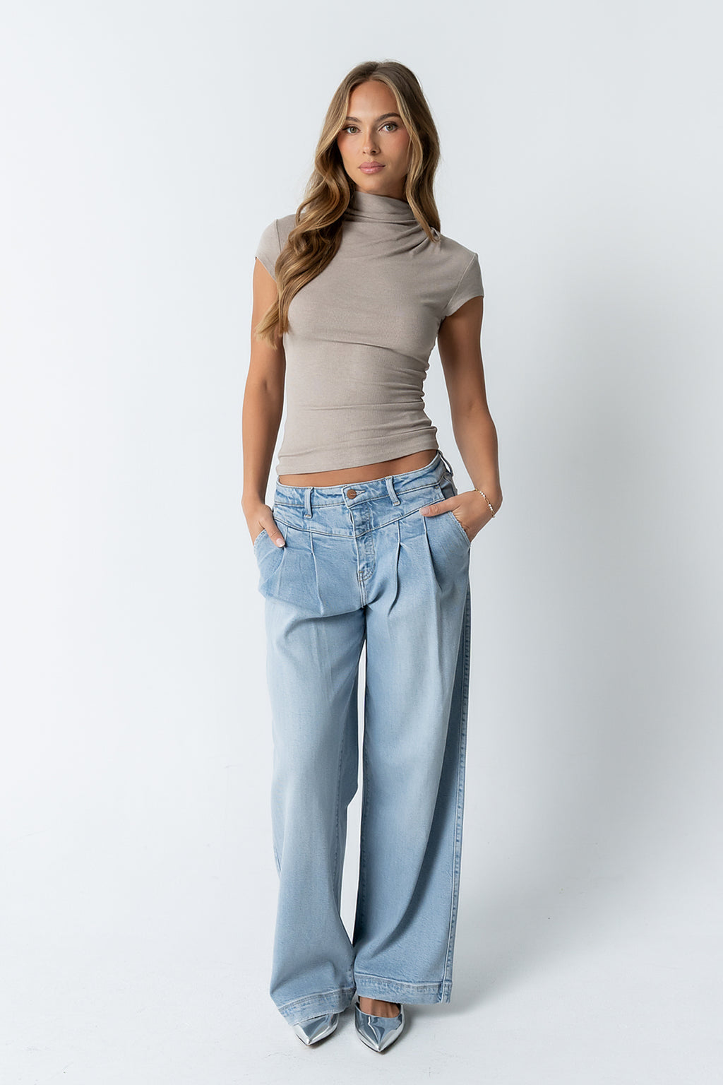 Kara Mock Neck Top in Taupe