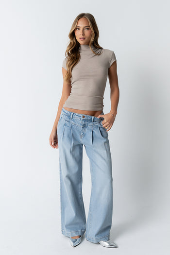 Kara Mock Neck Top in Taupe